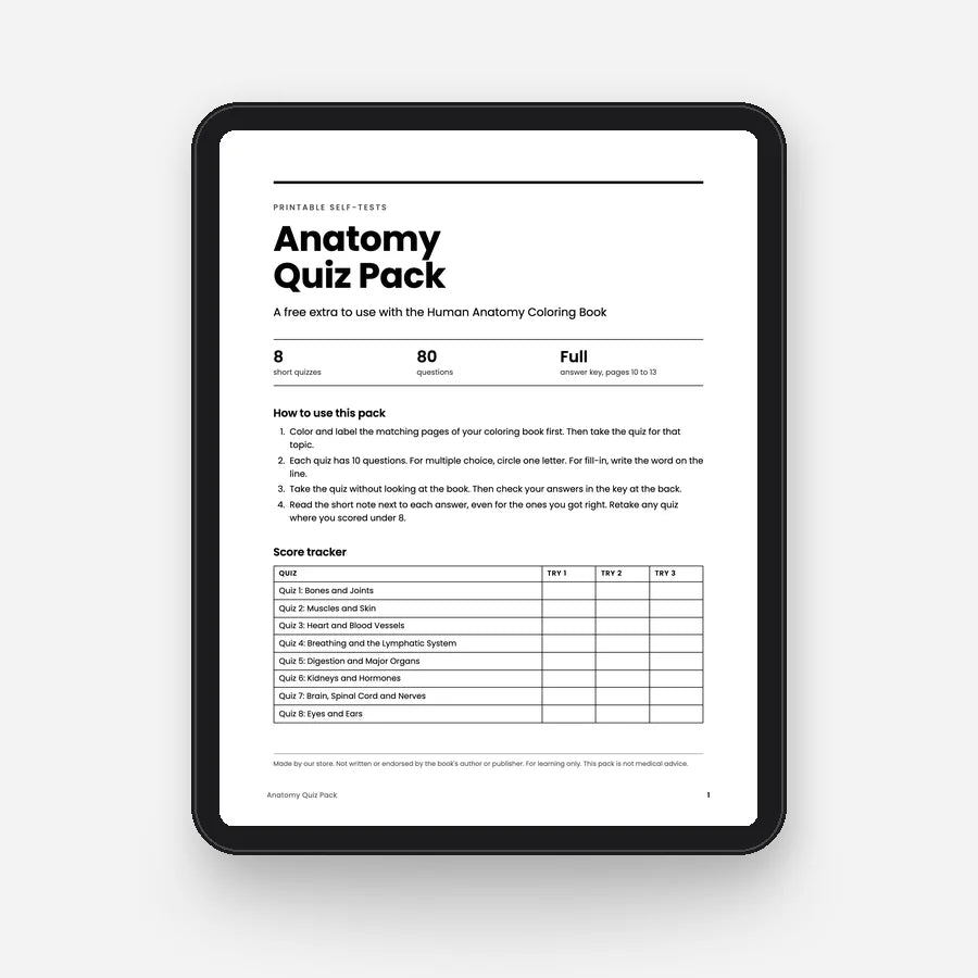 Anatomy Quiz Pack (PDF)