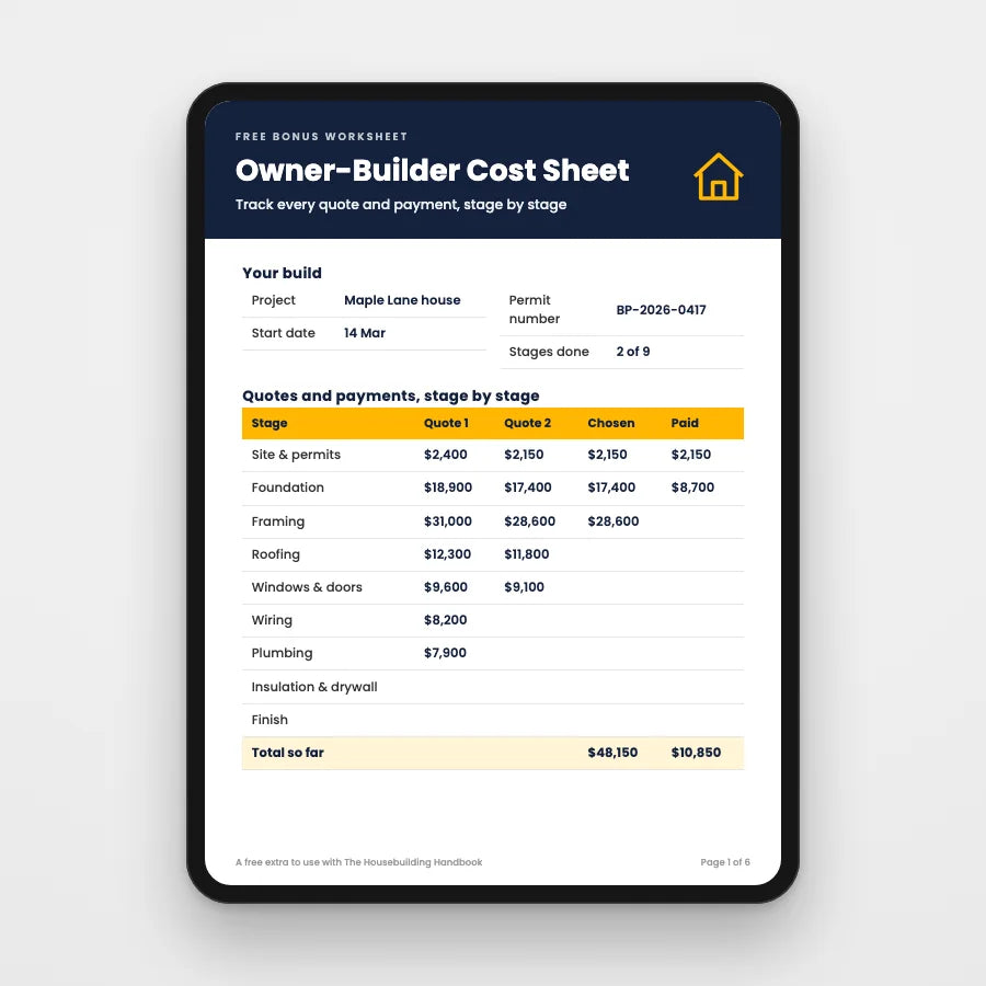 Owner-Builder Cost Sheet