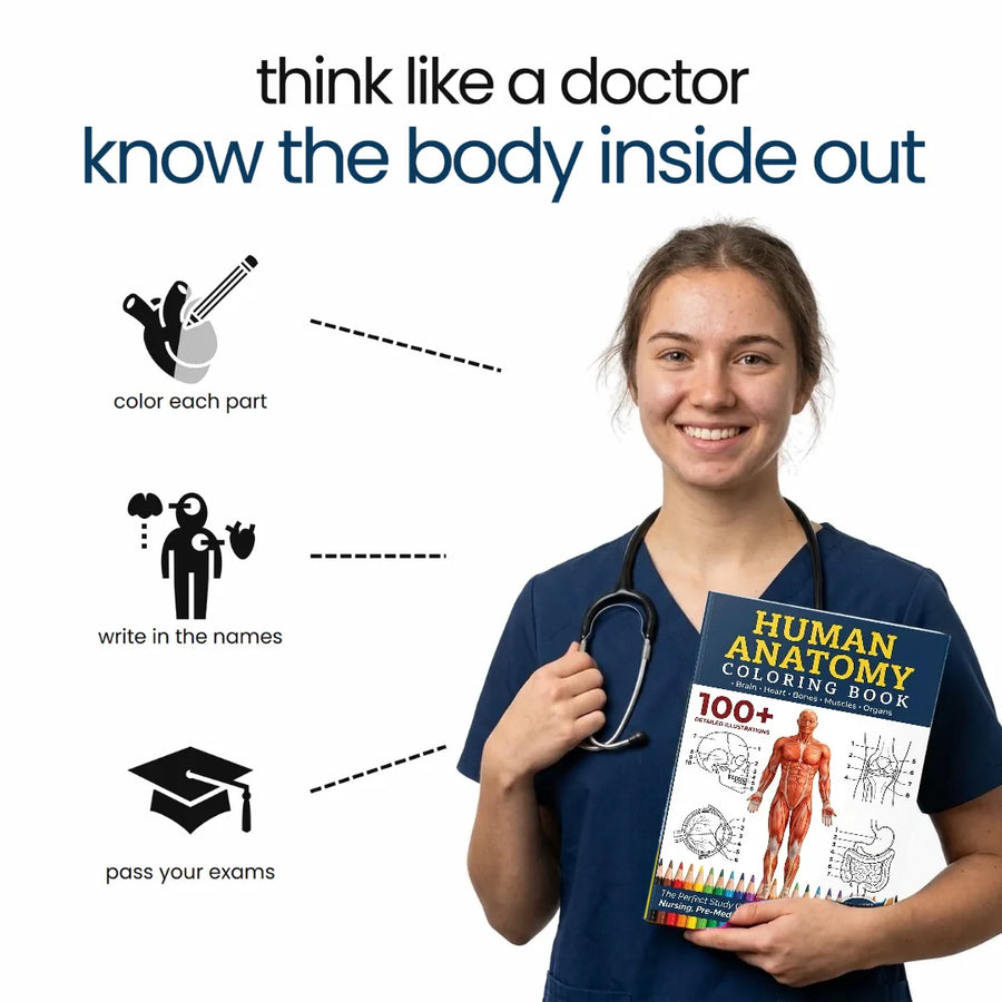 Nursing student holding the Human Anatomy Coloring Book
