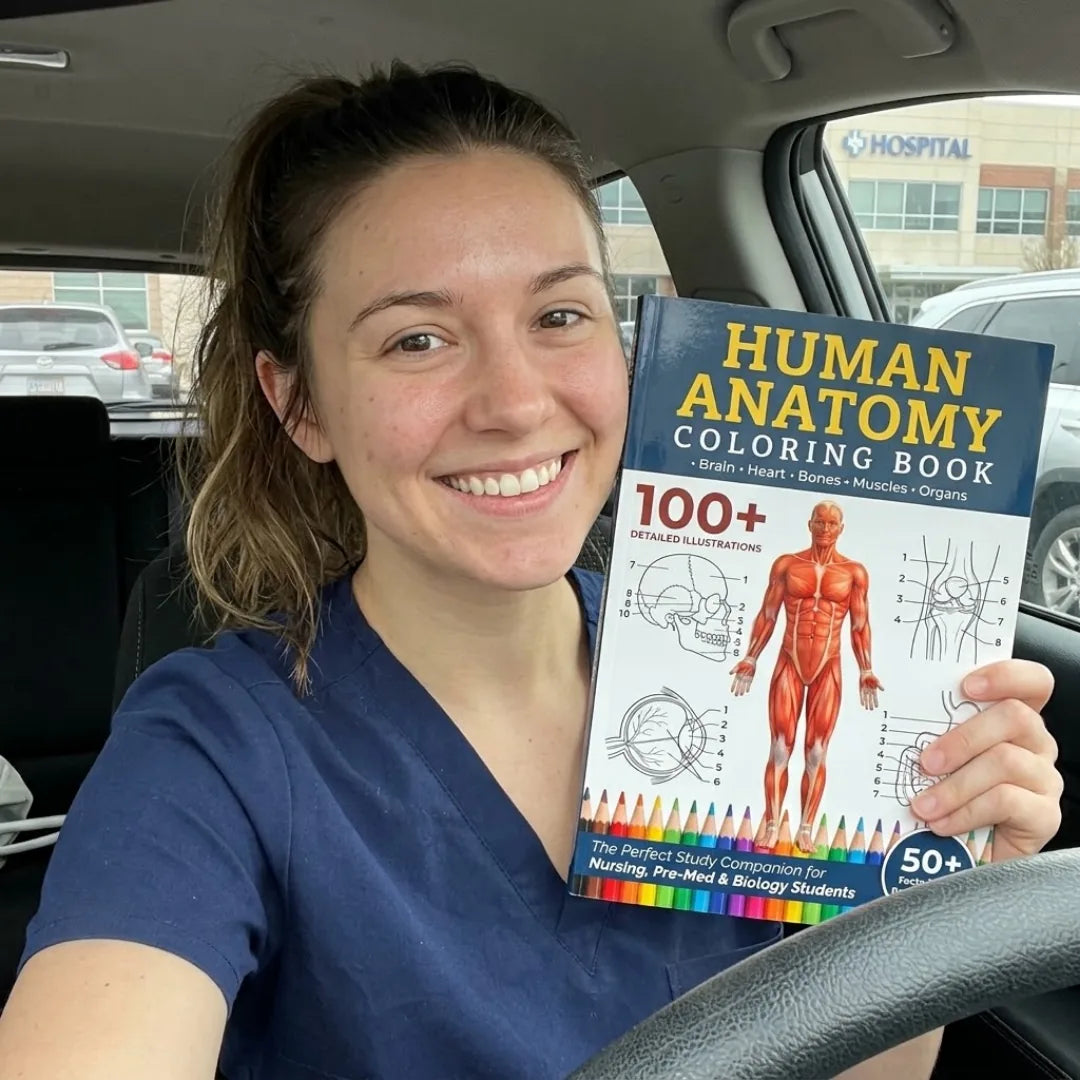 Reader in scrubs holding the book